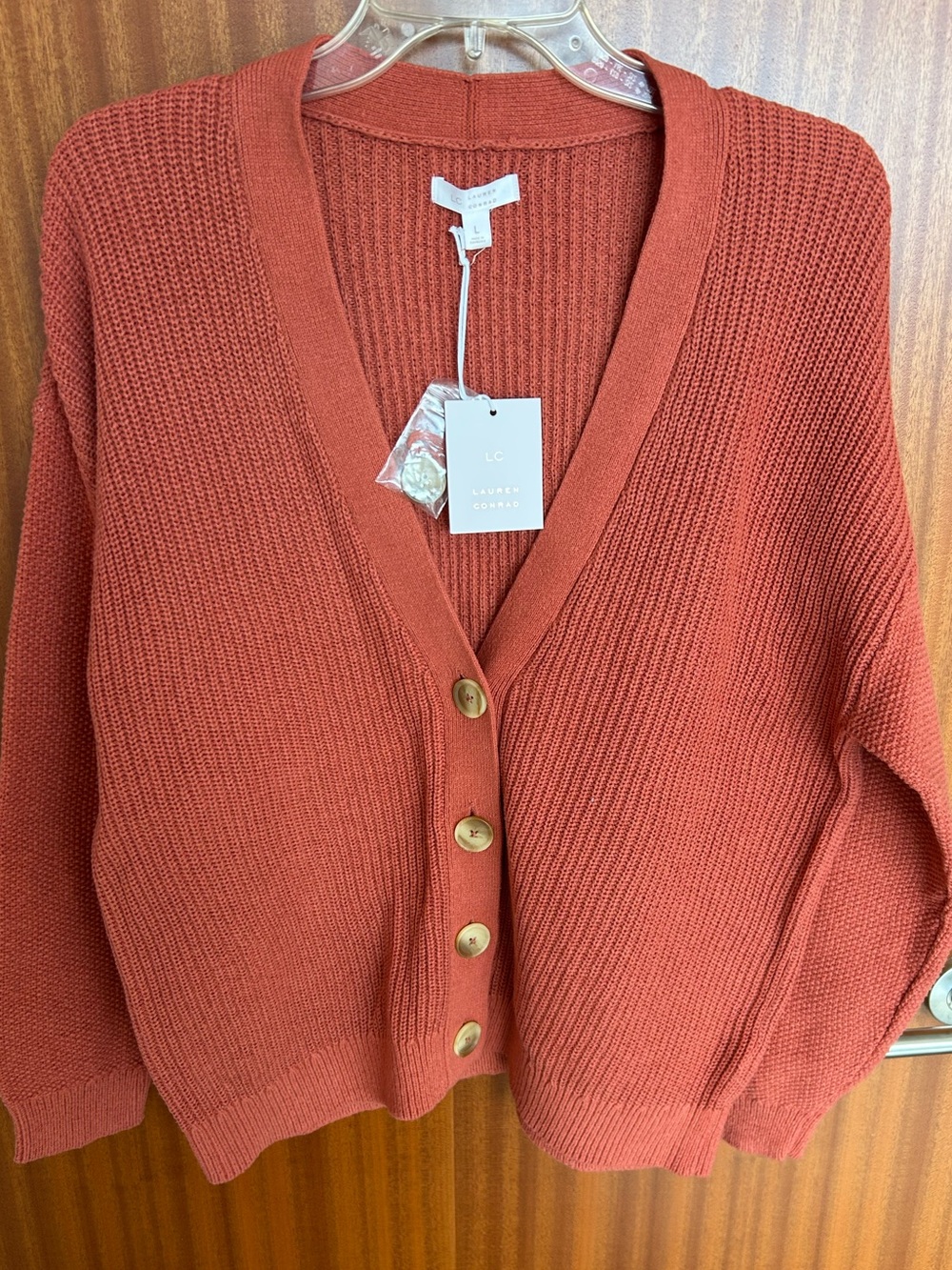 LC Lauren Conrad Burnt Orange Button-Front Knit Cardigan